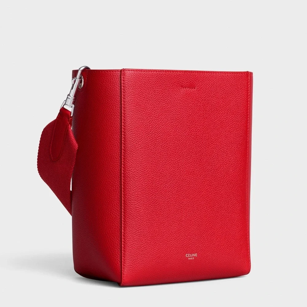Celine Sangle Small Bucket Bag, Small Grain Calfskin, Red, Like New - Picture 3 of 15